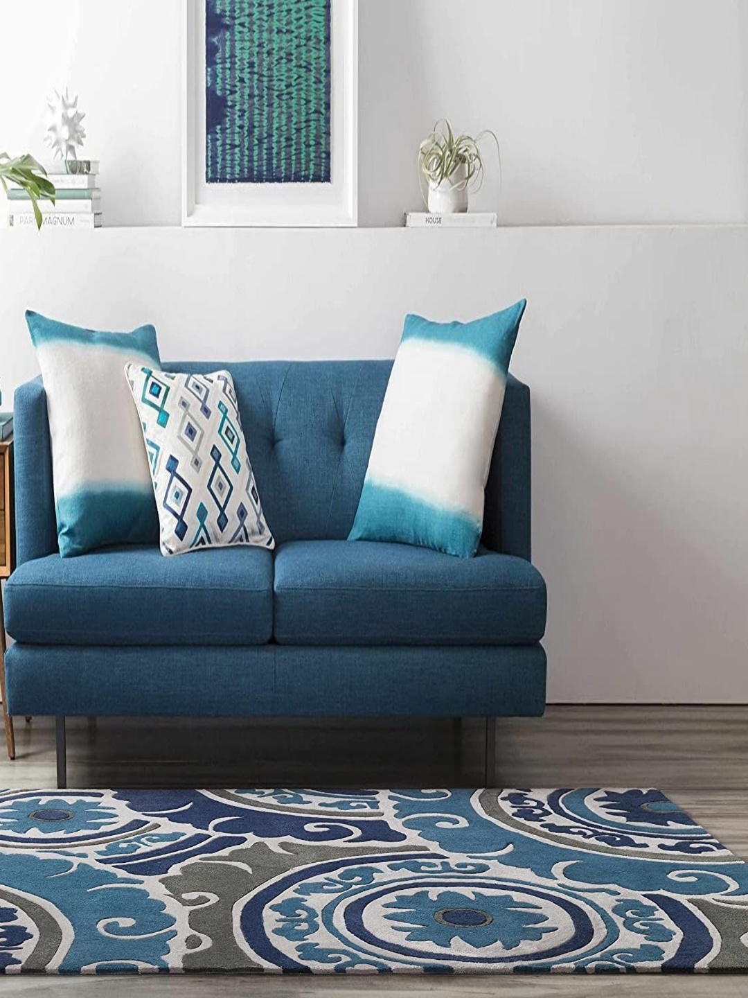 

Safiya Carpet Blue Ethnic Motifs Hand-Tufted Woollen Carpets