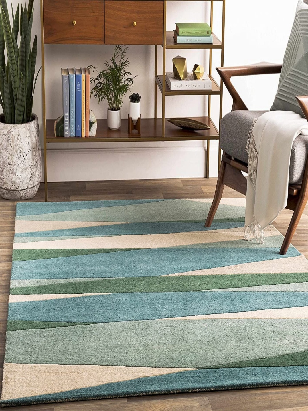 

Safiya Carpet Blue & Green Geometric Woollen Carpet