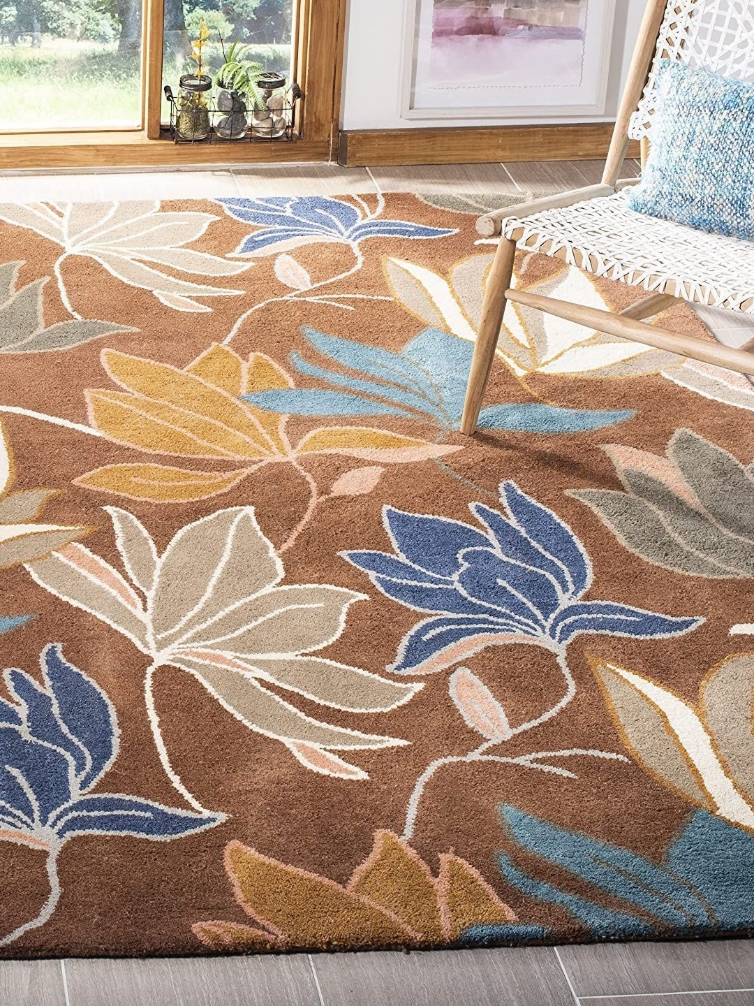 

Safiya Carpet Brown & Blue Floral Hand Tufted Woollen Carpets