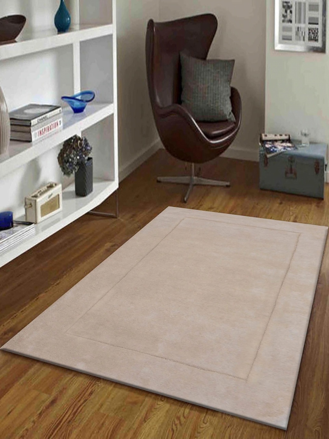 

Safiya Carpet Beige & Blue Solid Hand-Tufted Woollen Carpet