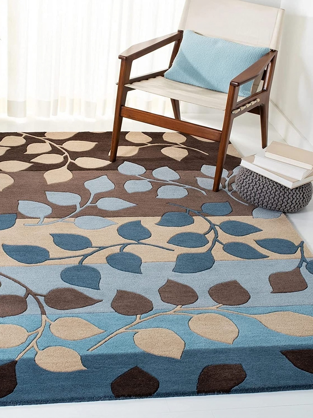 

Safiya Carpet Blue & Brown Floral Hand-Tufted Woollen Carpet