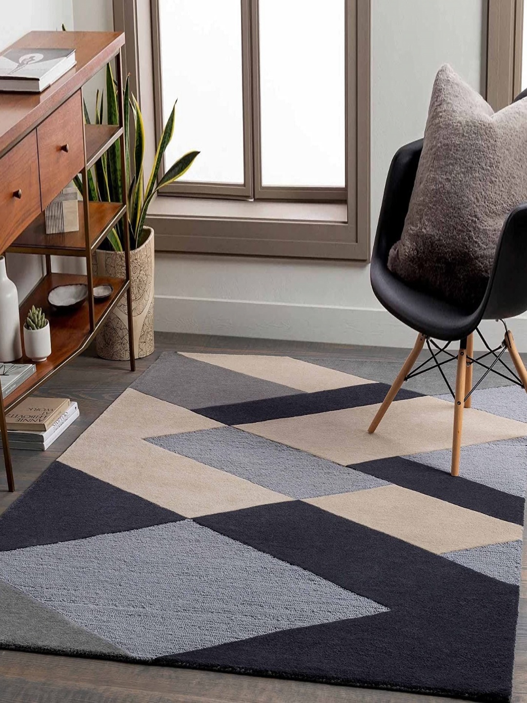 

Safiya Carpet Grey & Beige Geometric Hand-Tufted Woollen Carpet