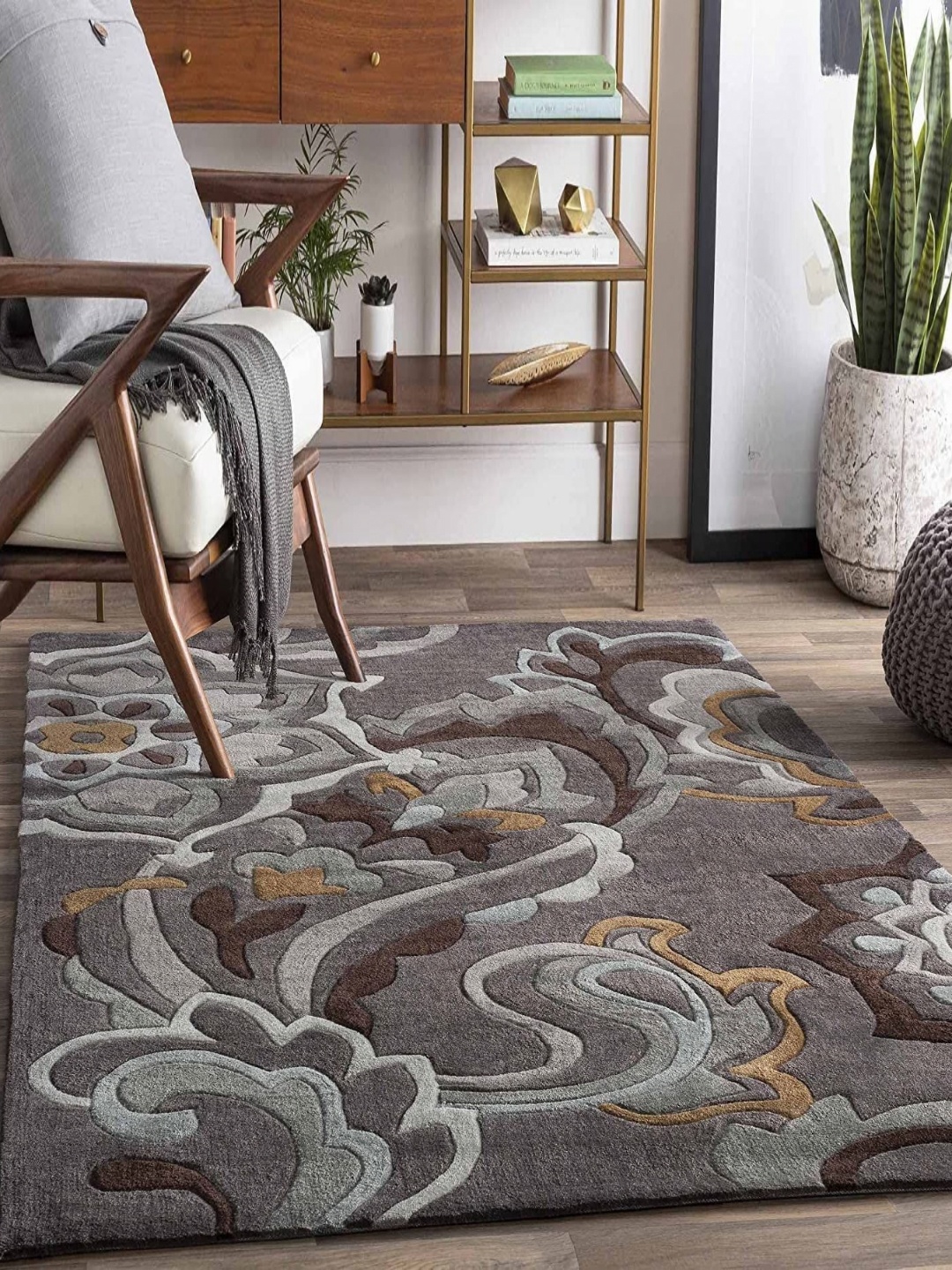 

Safiya Carpet Grey & Brown Floral Printed Hand-Tufted Woollen Carpet