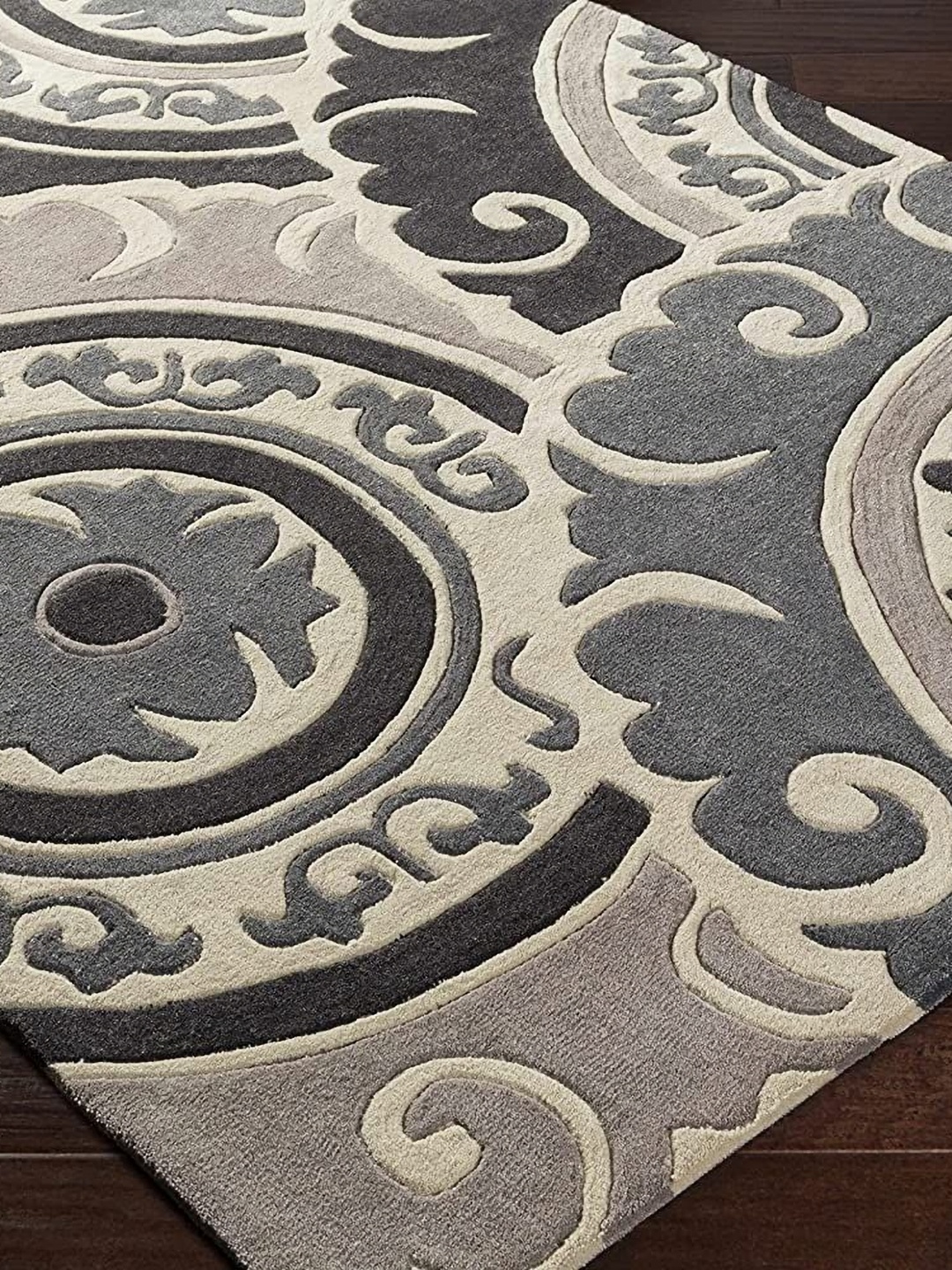 

Safiya Carpet Beige & Grey Ethnic Motifs Printed Hand Tufted Woollen Carpet