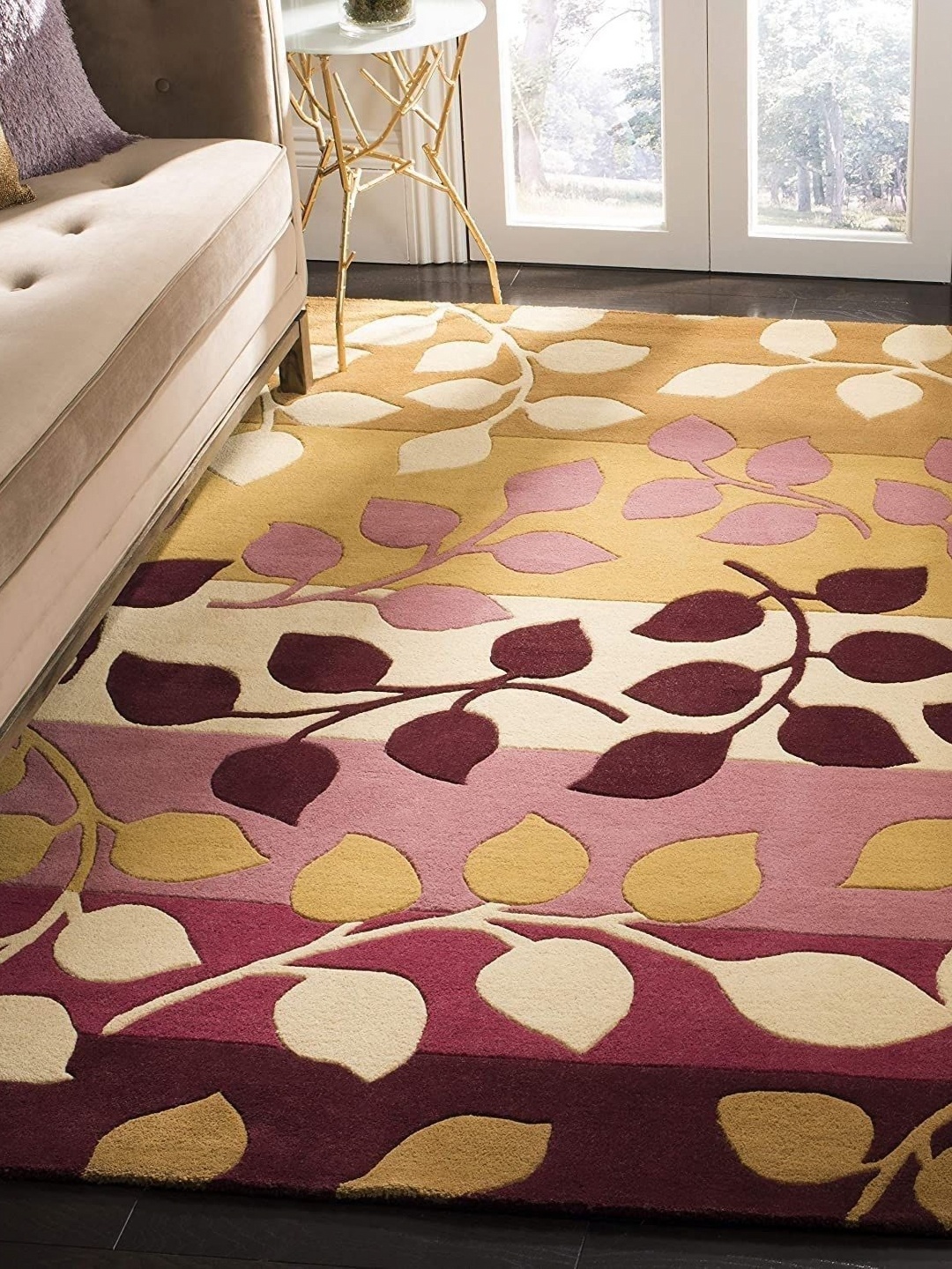 

Safiya Carpet Pink & Beige Floral Printed Hand-Tufted Rectangle Shaped Woollen Carpet