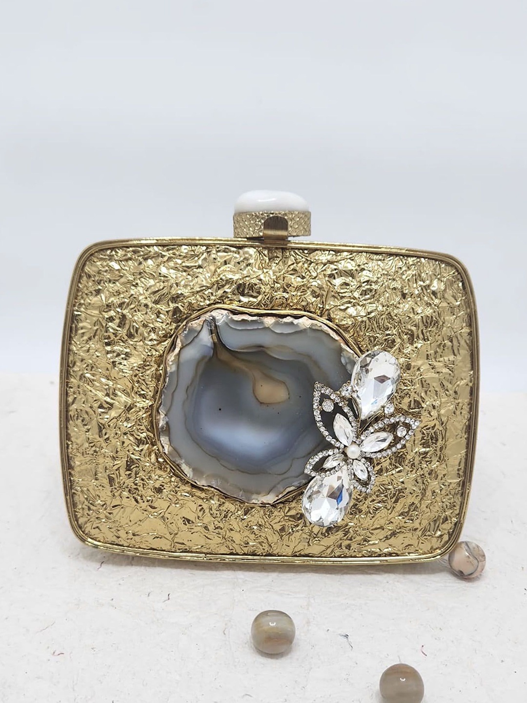 

Adwita Structured Handheld Bag with Applique, Gold