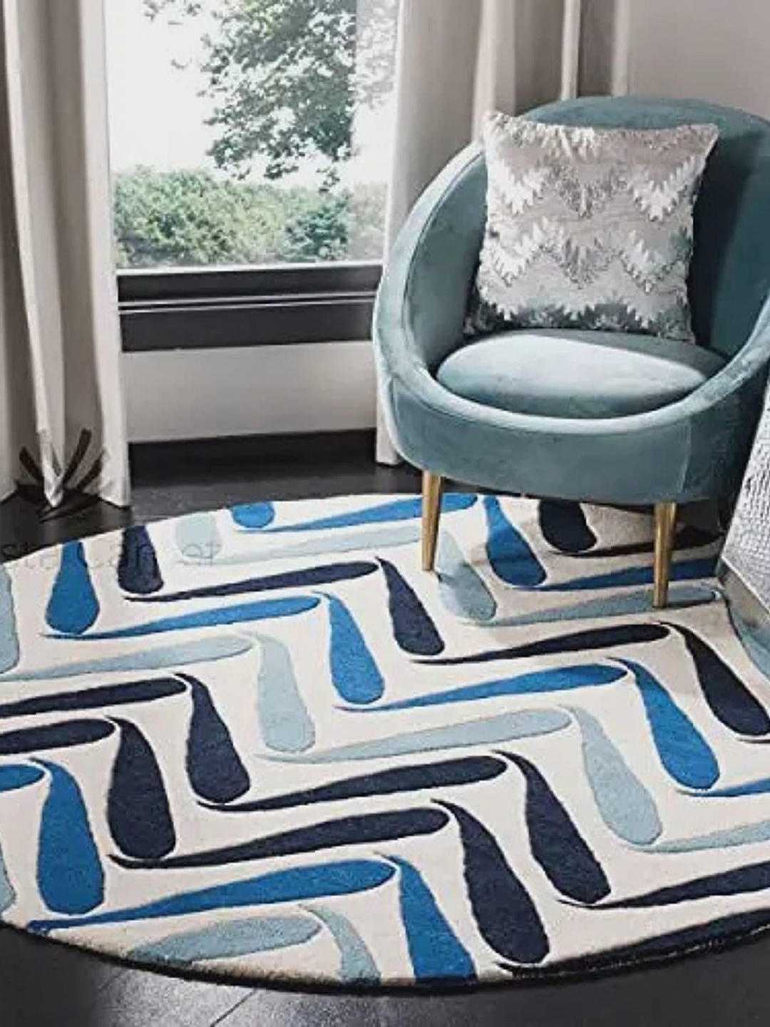 

Safiya Carpet White & Blue Geometric Hand Tufted Woollen Carpets