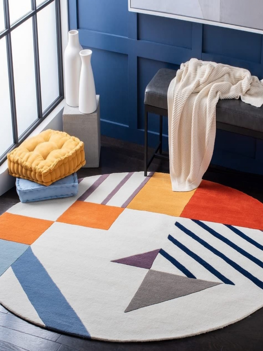 

Safiya Carpet White & Orange Geometric Hand Tufted Woollen Carpets
