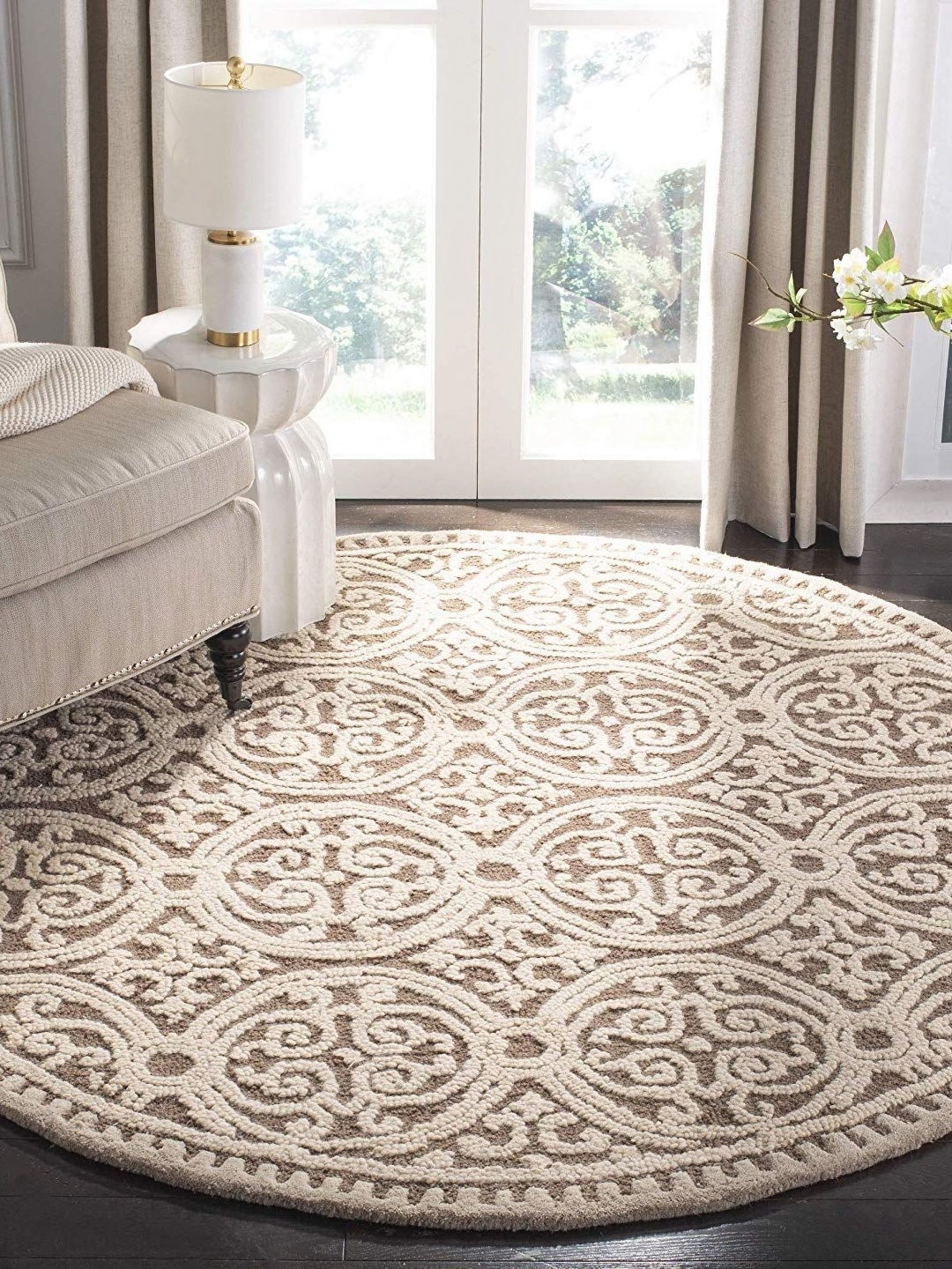 

Safiya Carpet Brown & White Ethnic Motifs Hand-Tufted Woollen Carpets