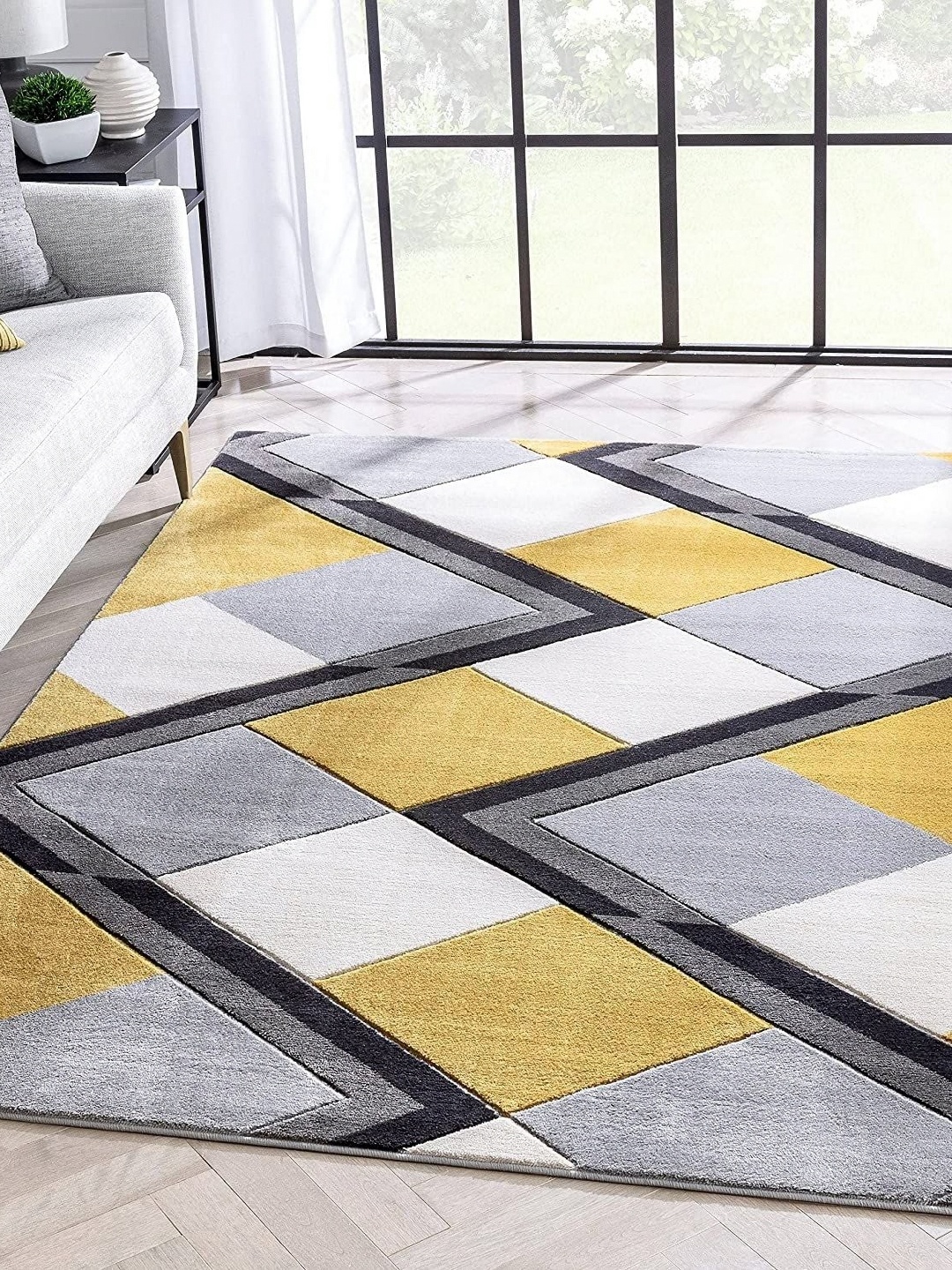 

Safiya Carpet Yellow & Grey Geometric Woollen Carpets