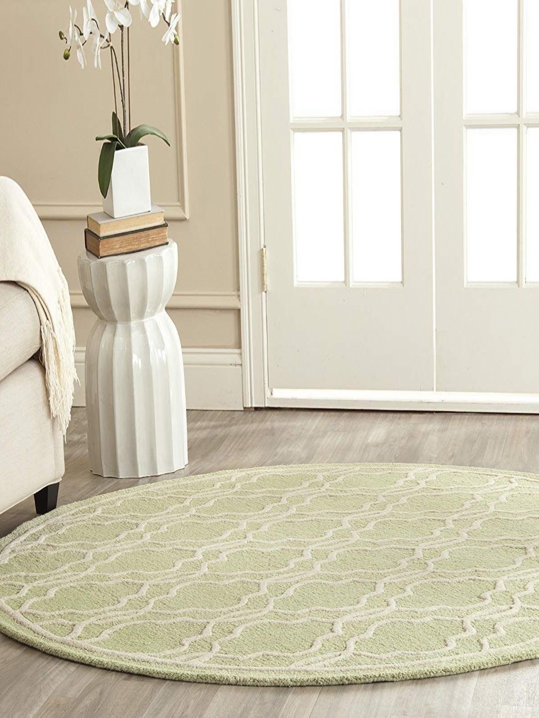 

Safiya Carpet Green & White Geometric Woollen Carpets