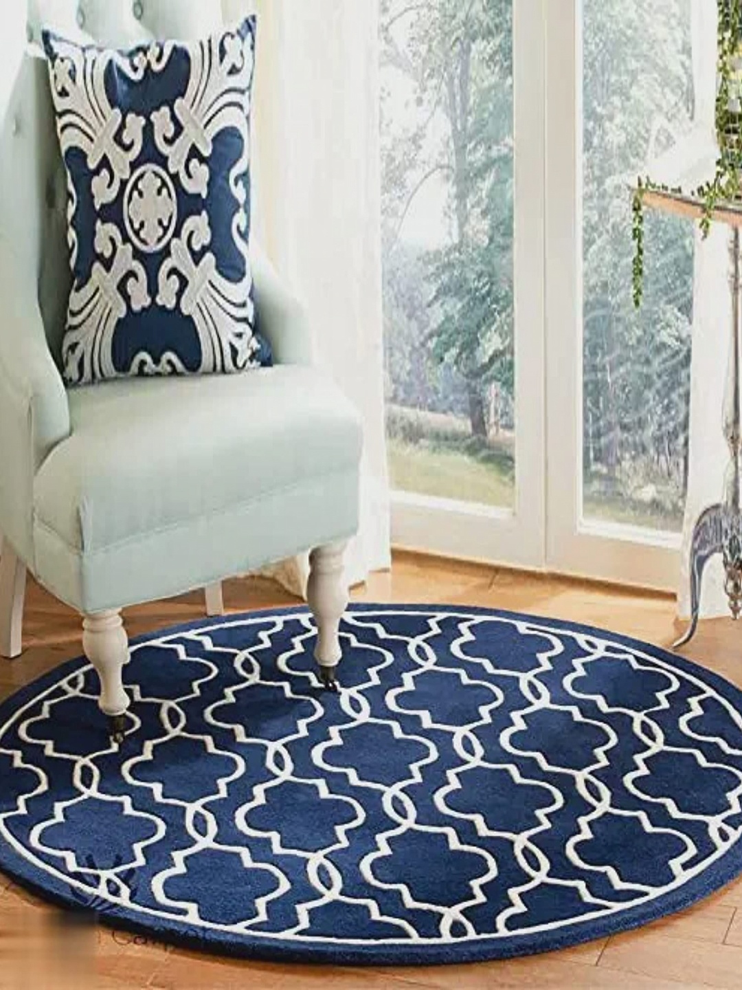 

Safiya Carpet Navy Blue & White Geometric Woollen Carpets
