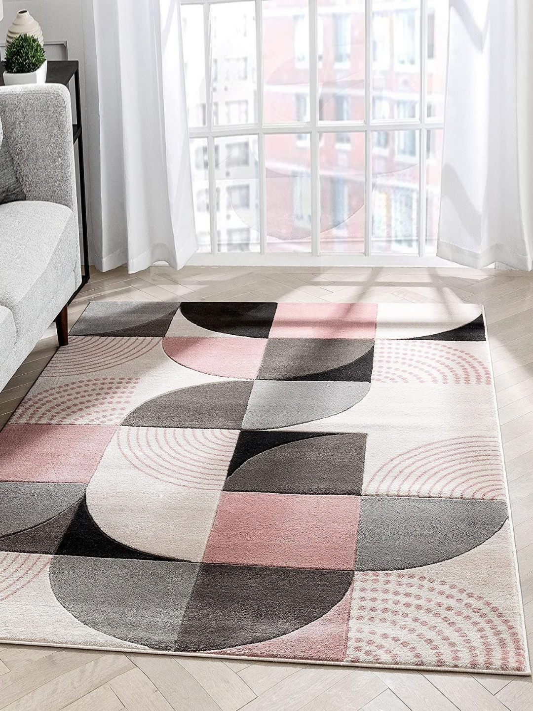 

Safiya Carpet Pink Geometric Woollen Carpets