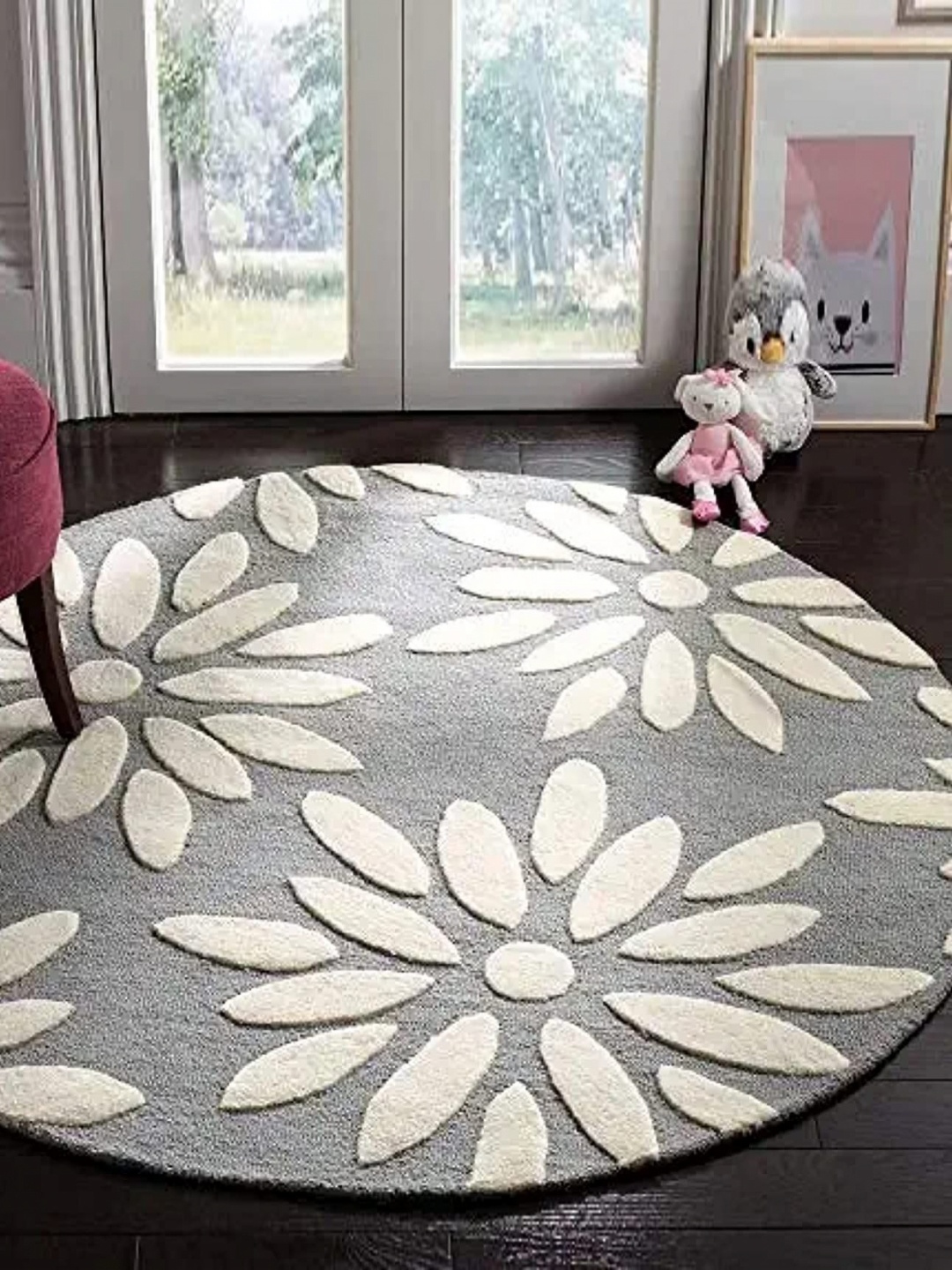 

Safiya Carpet Grey & White Floral Printed Hand-Tufted Woollen Carpet