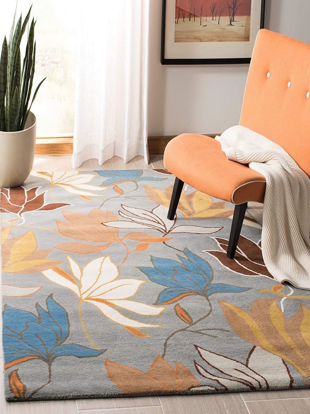 

Safiya Carpet Grey & Brown Floral Printed Hand-Tufted Woollen Carpet