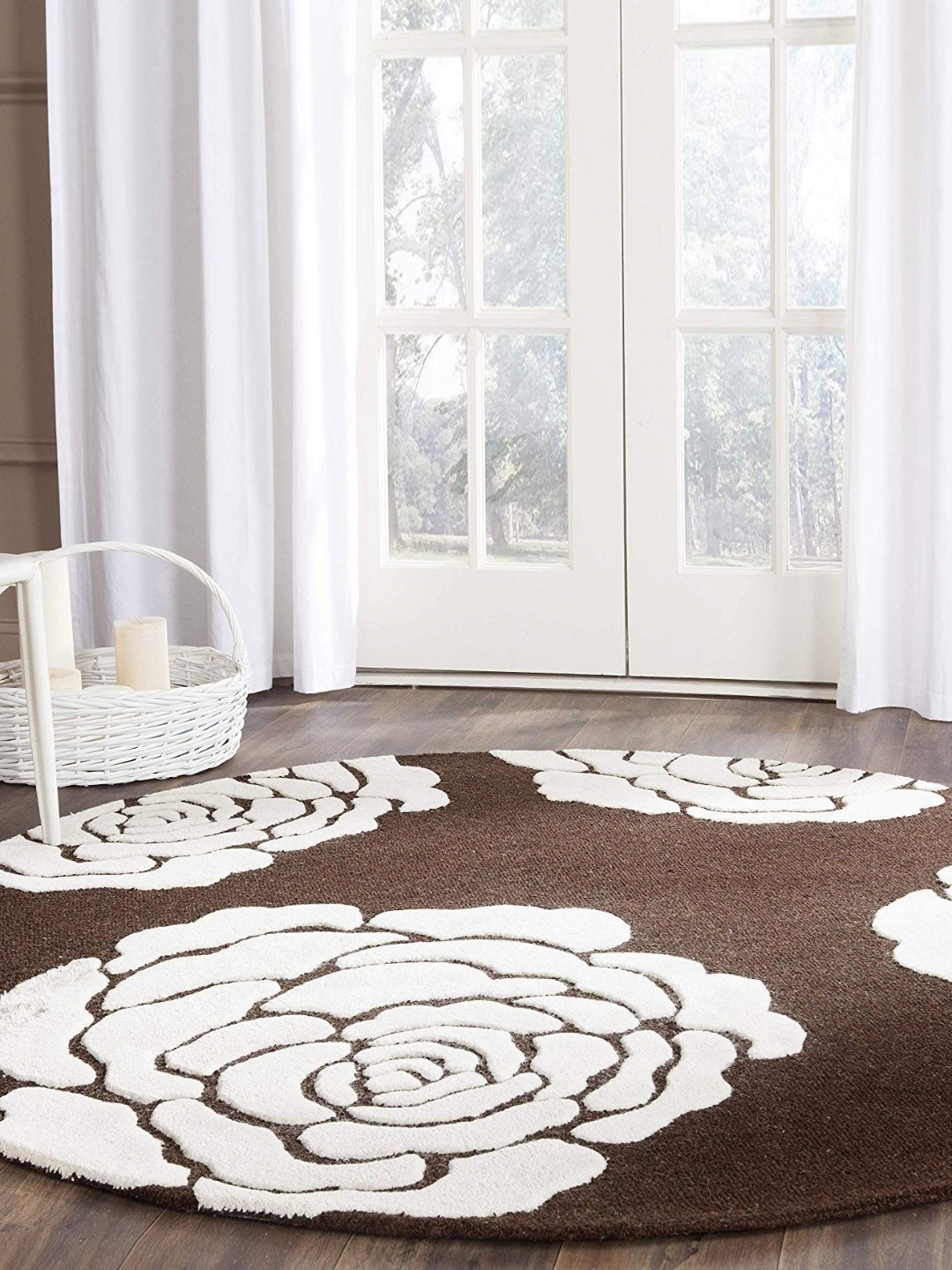 

Safiya Carpet Brown & White Floral Printed Hand Tufted Woollen Carpet