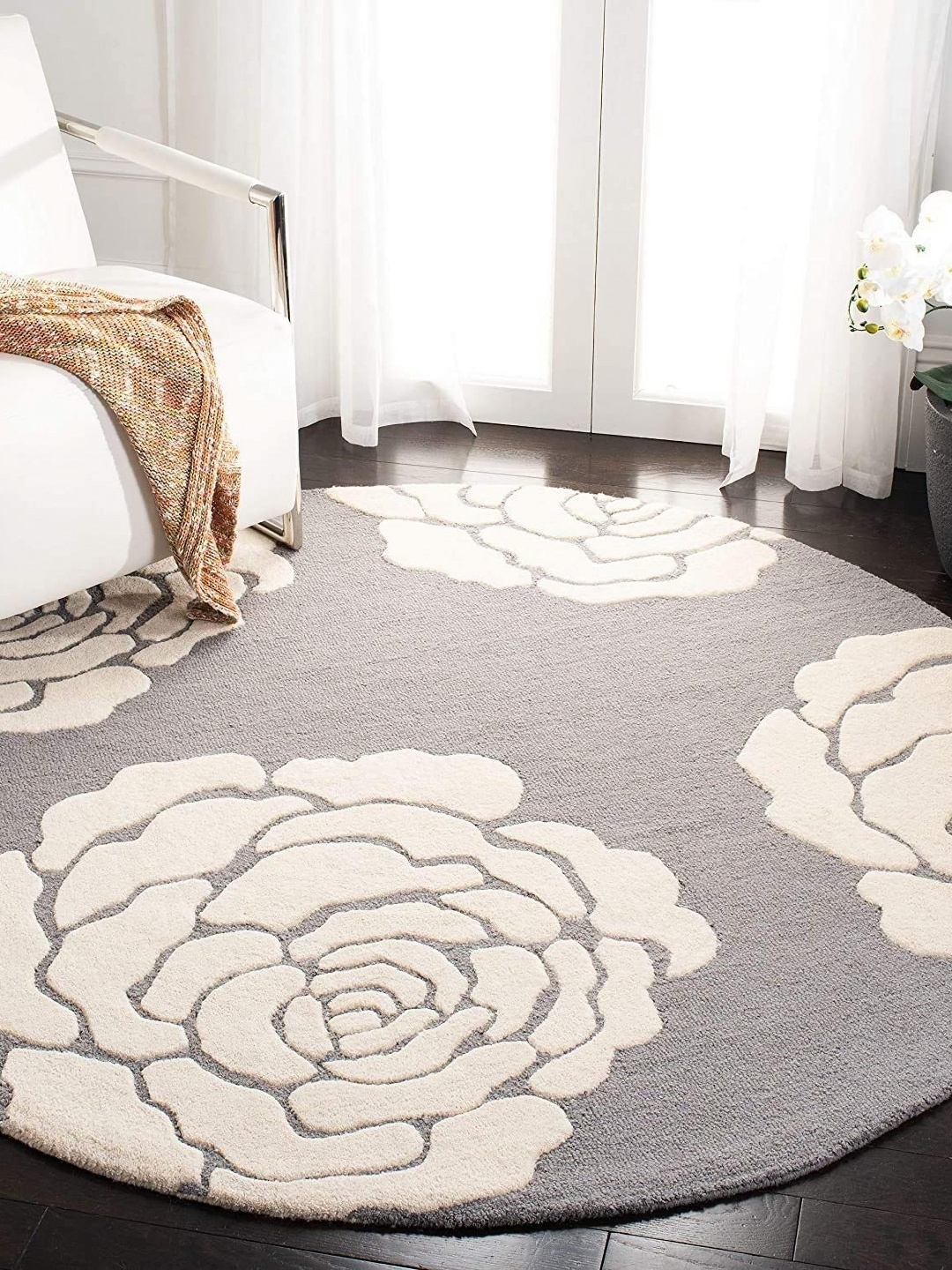 

Safiya Carpet Grey & Beige Floral Printed Hand Tufted Woollen Carpet