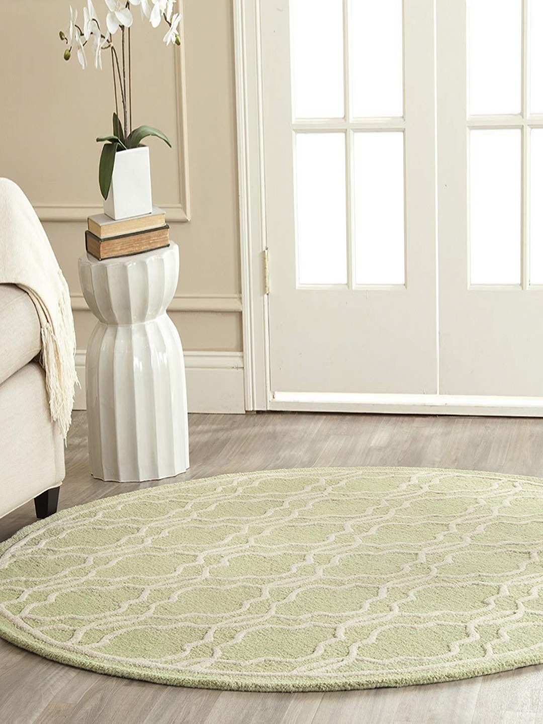 

Safiya Carpet Green & Beige Geometric Printed Hand-Tufted Woollen Carpet