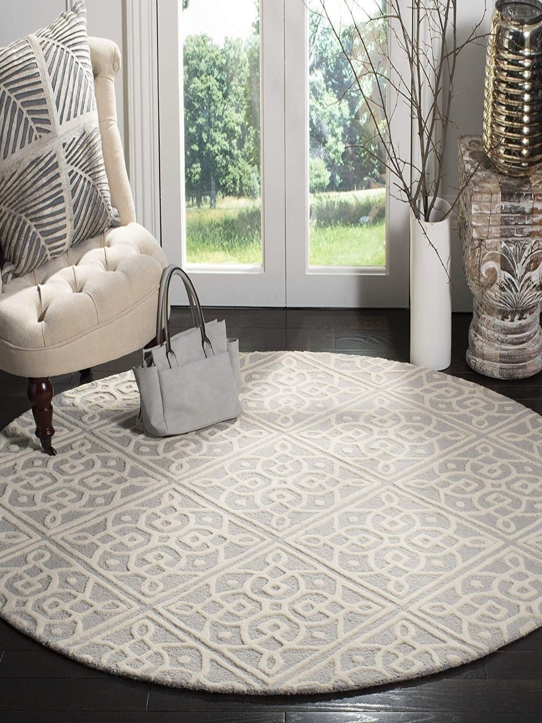 

Safiya Carpet Grey Ethnic Motifs Hand-Tufted Woollen Carpets