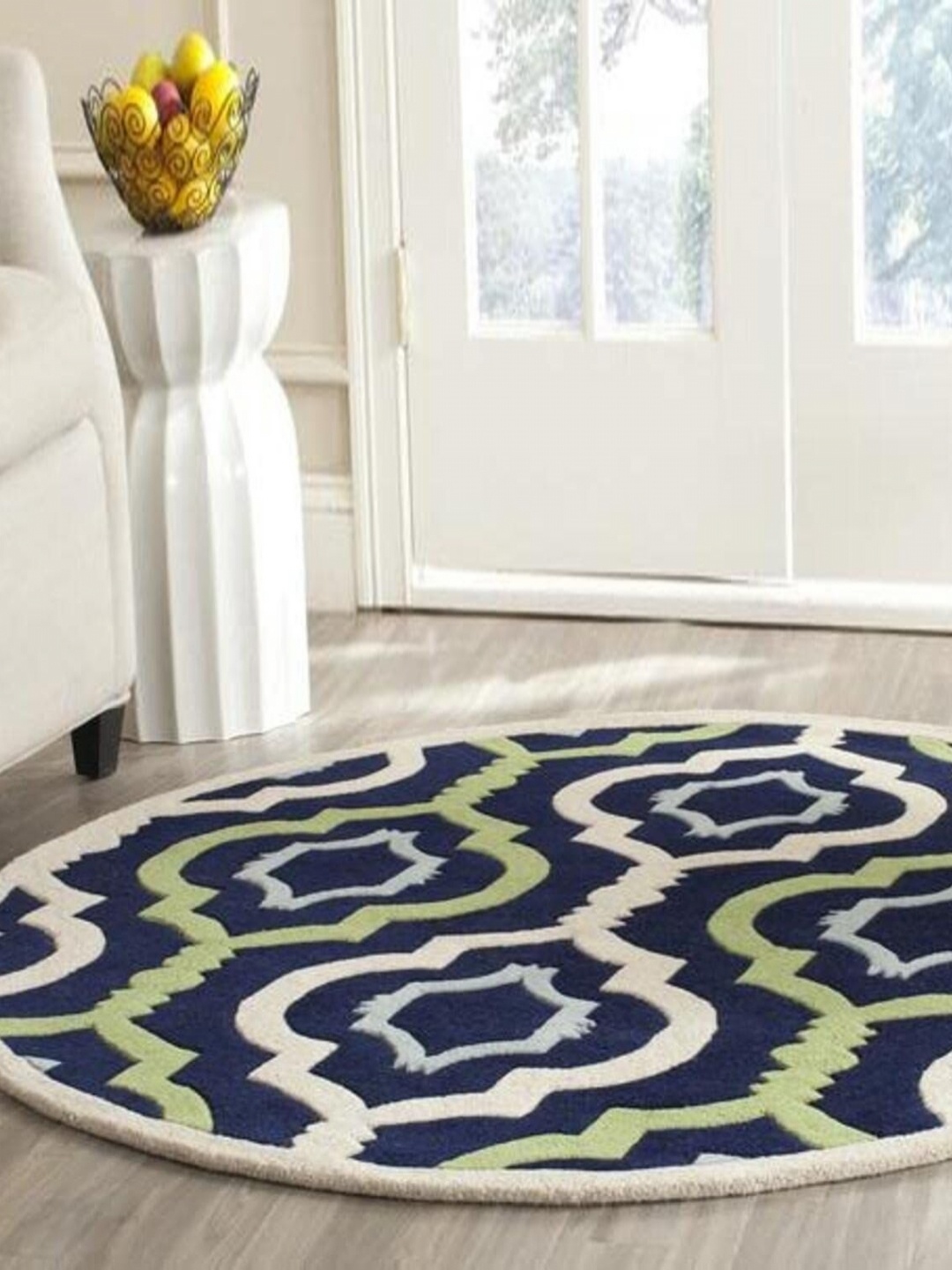 

Safiya Carpet Navy Blue & White Abstract Printed Hand-Tufted Woollen Carpet