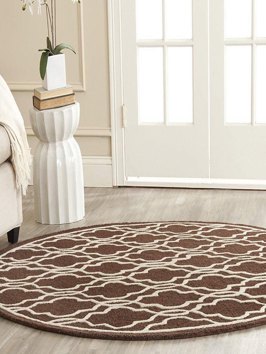 

Safiya Carpet Brown & White Ethnic Motifs Printed Hand-Tufted Woollen Carpet