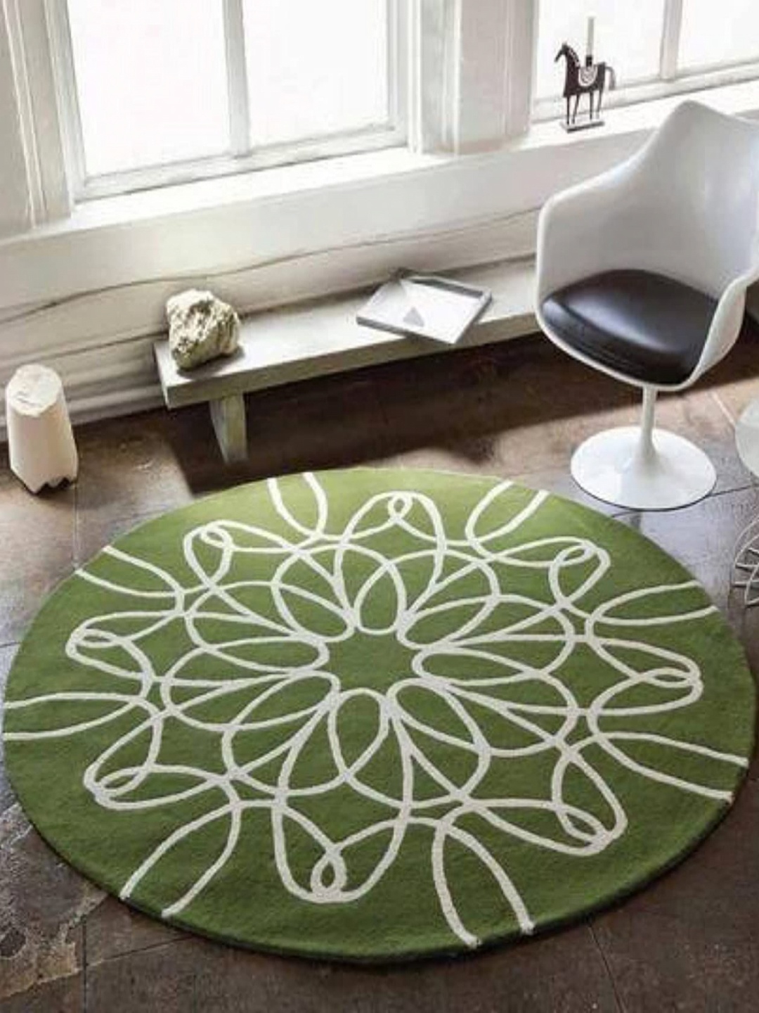 

Safiya Carpet Green & White Floral Printed Hand-Tufted Woollen Carpet