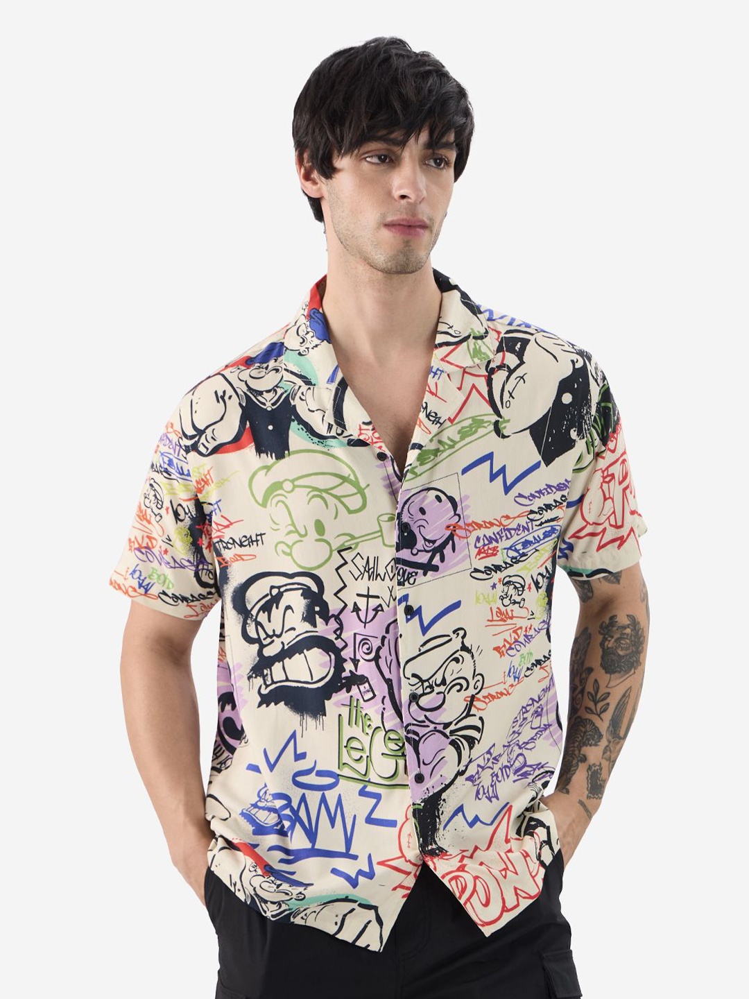 

The Souled Store Men Graphic Printed Casual Shirt, Off white