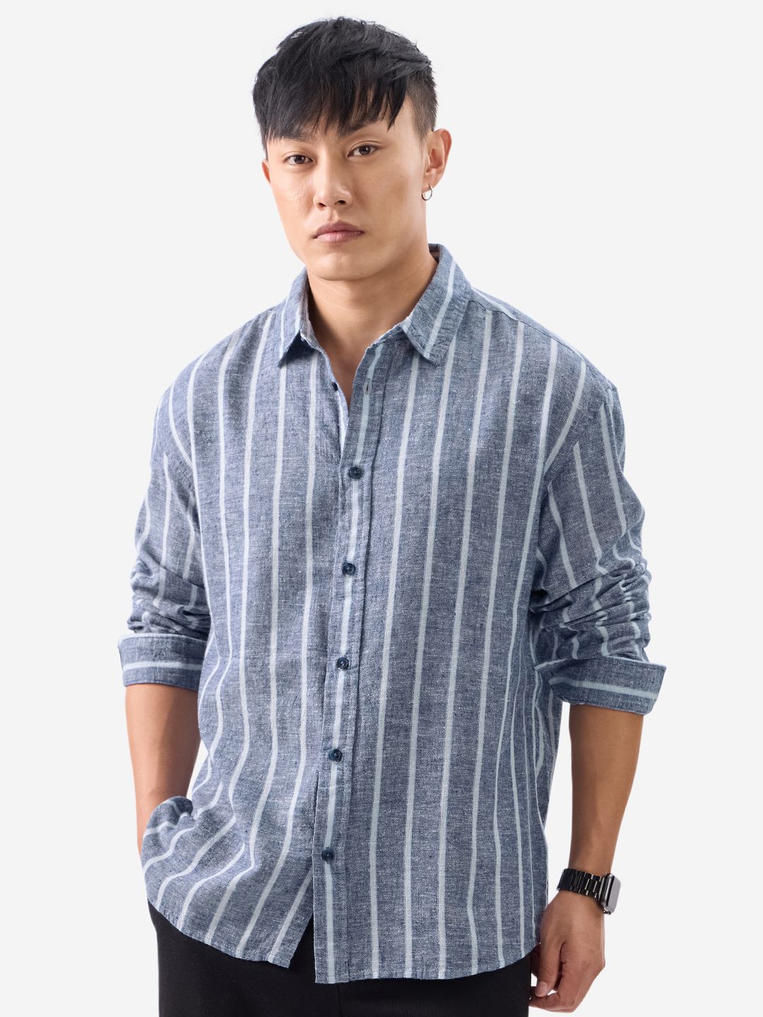 

The Souled Store Men Vertical Stripes Cotton Opaque Casual Shirt, Blue