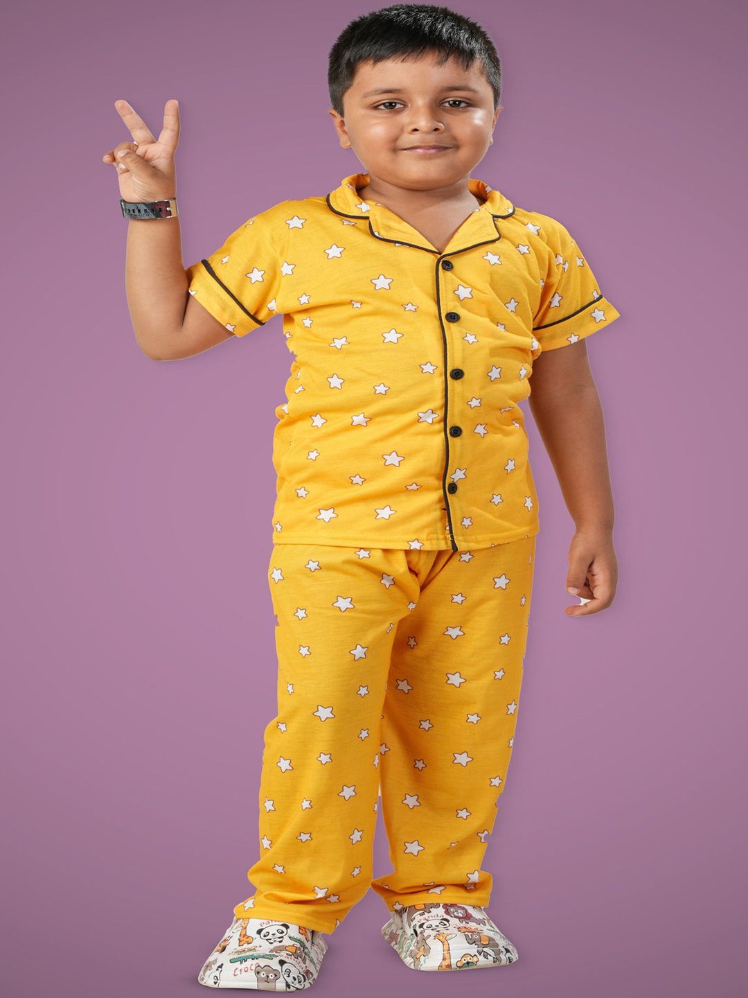 

BURBN Printed Cotton Shirt With Trousers Clothing Set, Yellow