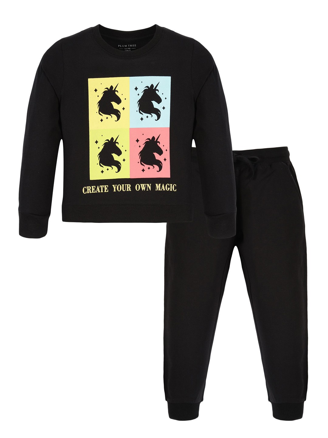 

PLUM TREE Girls Printed Pure Cotton Sweatshirt With Joggers, Black