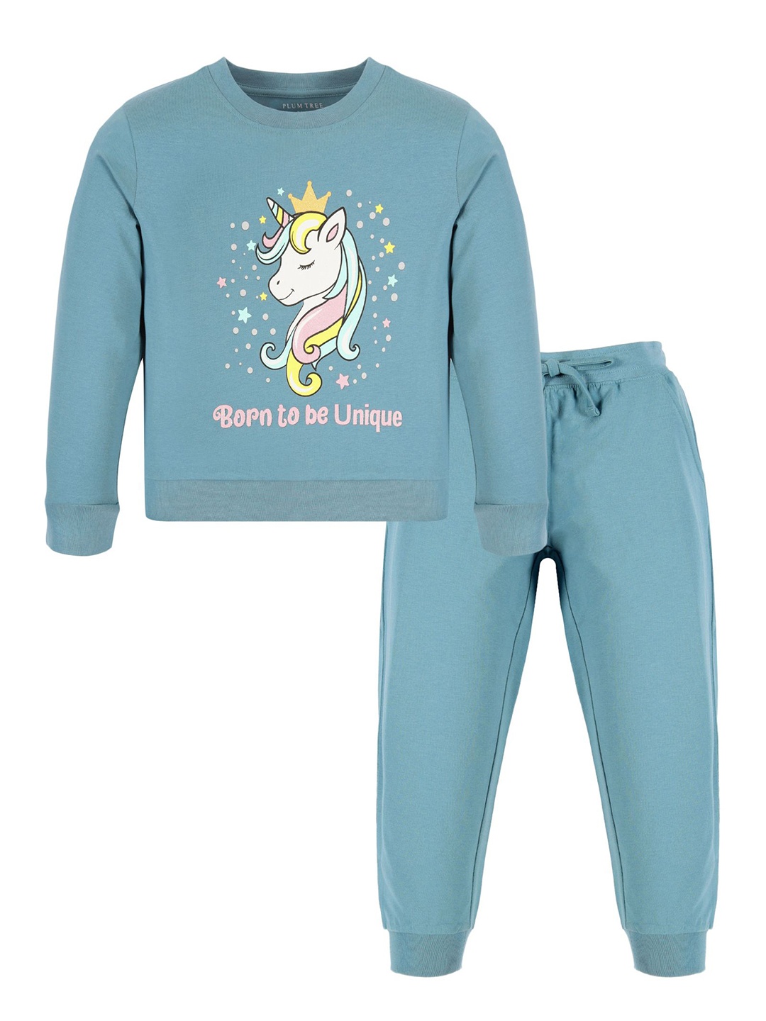 

PLUM TREE Girls Printed Pure Cotton Sweatshirt With Joggers, Teal