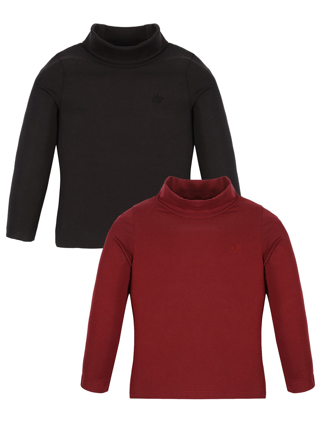 

PLUM TREE Girls Pack Of 2 Pure Cotton Turtle Neck T-shirts, Black