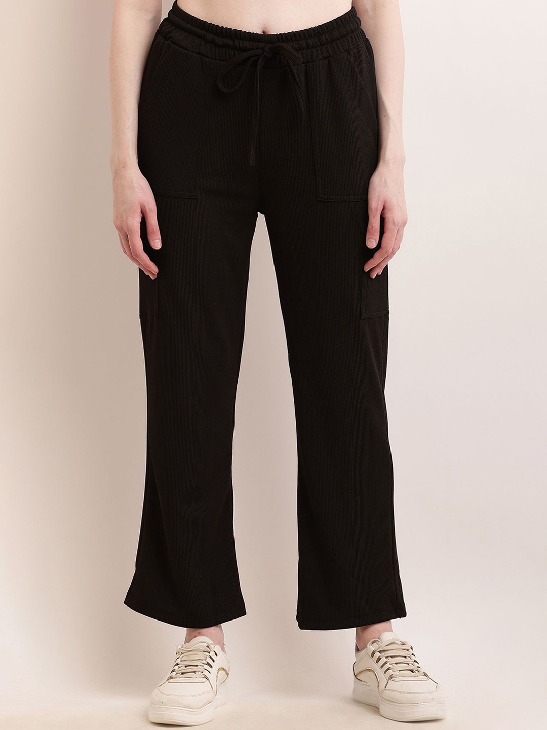 

BAESD Women Relaxed High-Rise Non Iron Corduroy Cargos Trousers, Black