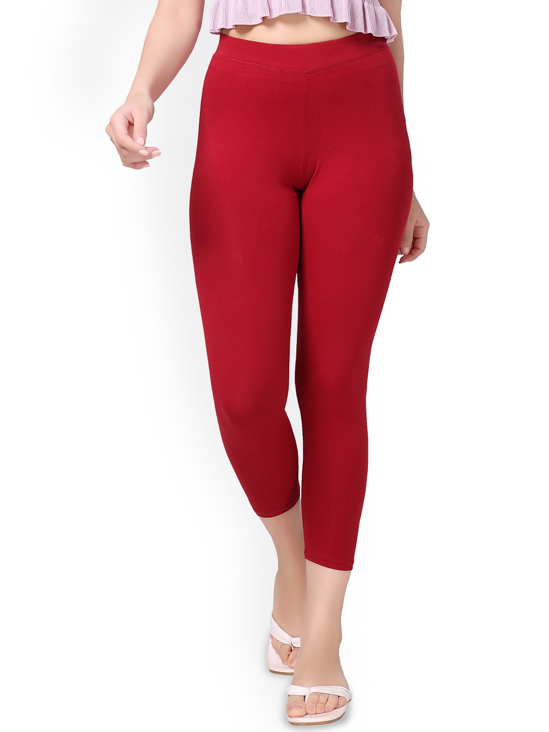 

TRASA Women Mid-Rise Cropped-Length Leggings, Maroon