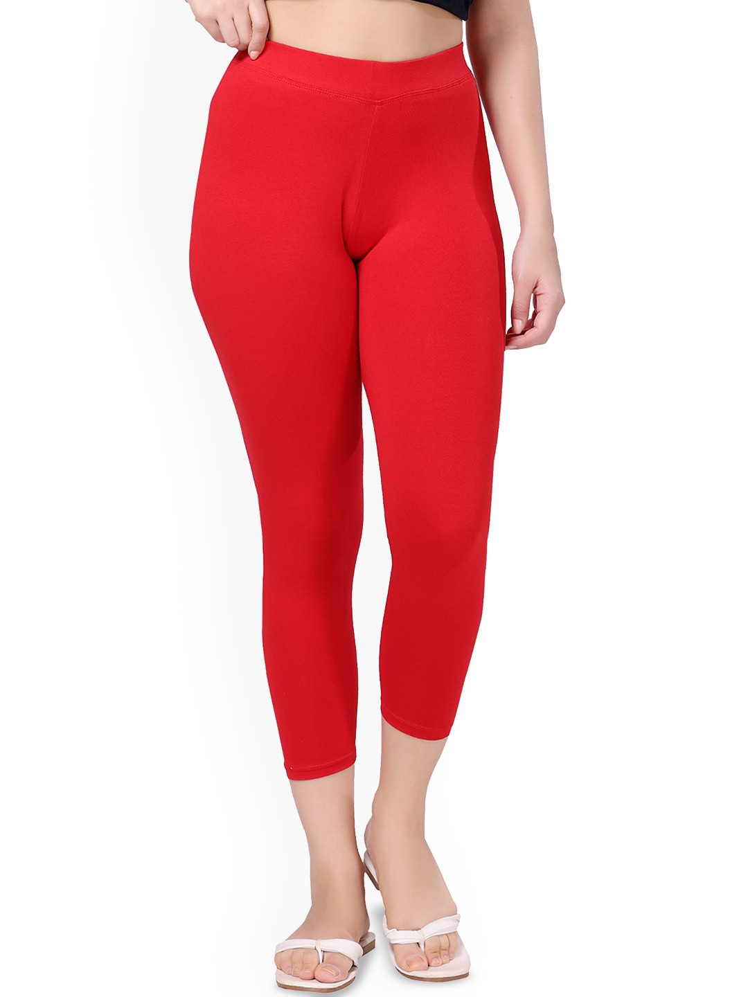 

TRASA Women Skinny Fit Cropped Length Leggings, Red