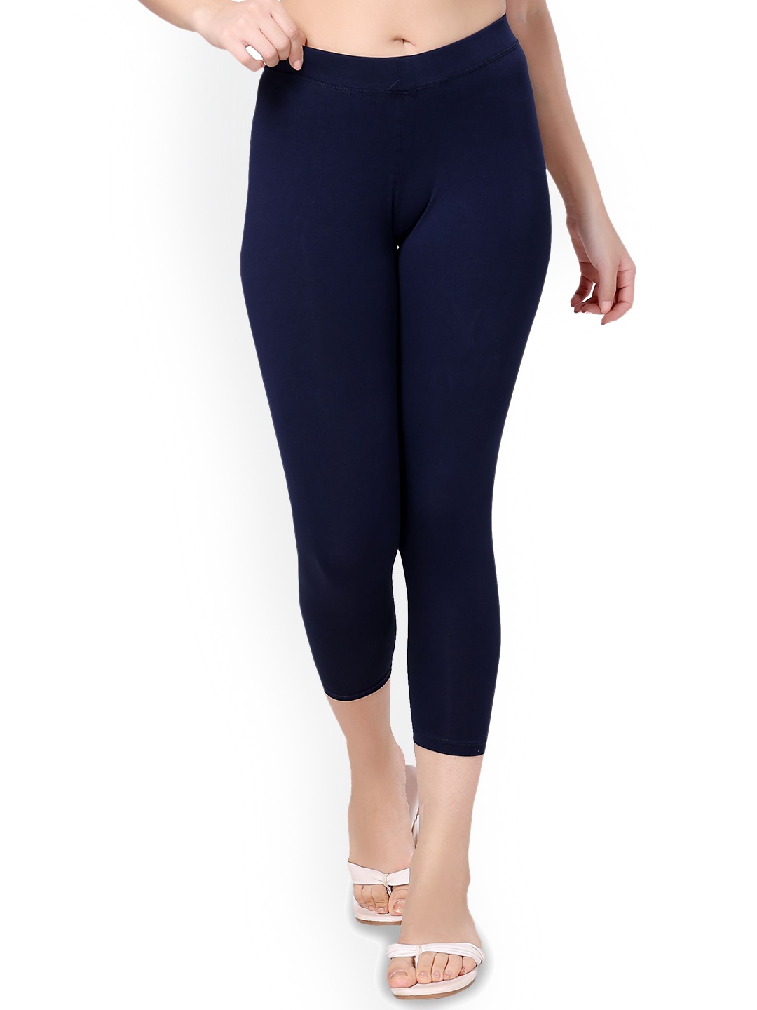 

TRASA Elastane Three Forth Length Leggings, Navy blue