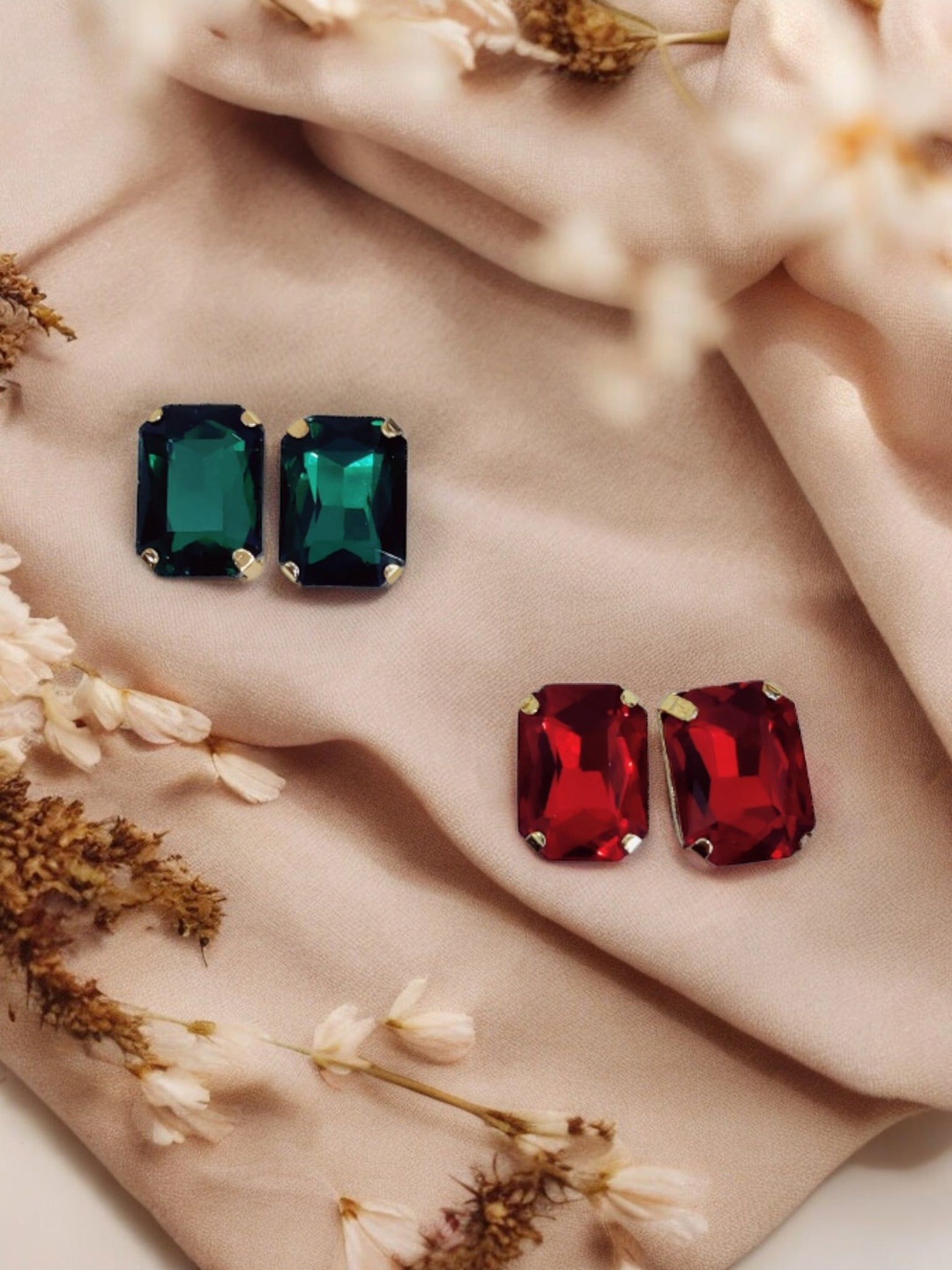 

Niska Set Of 2 Contemporary Cubic Zirconia Studded Earrings, Red