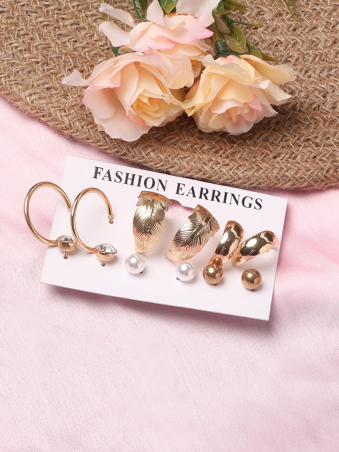 

Niska Set Of 6 Contemporary Studded Earrings, Gold