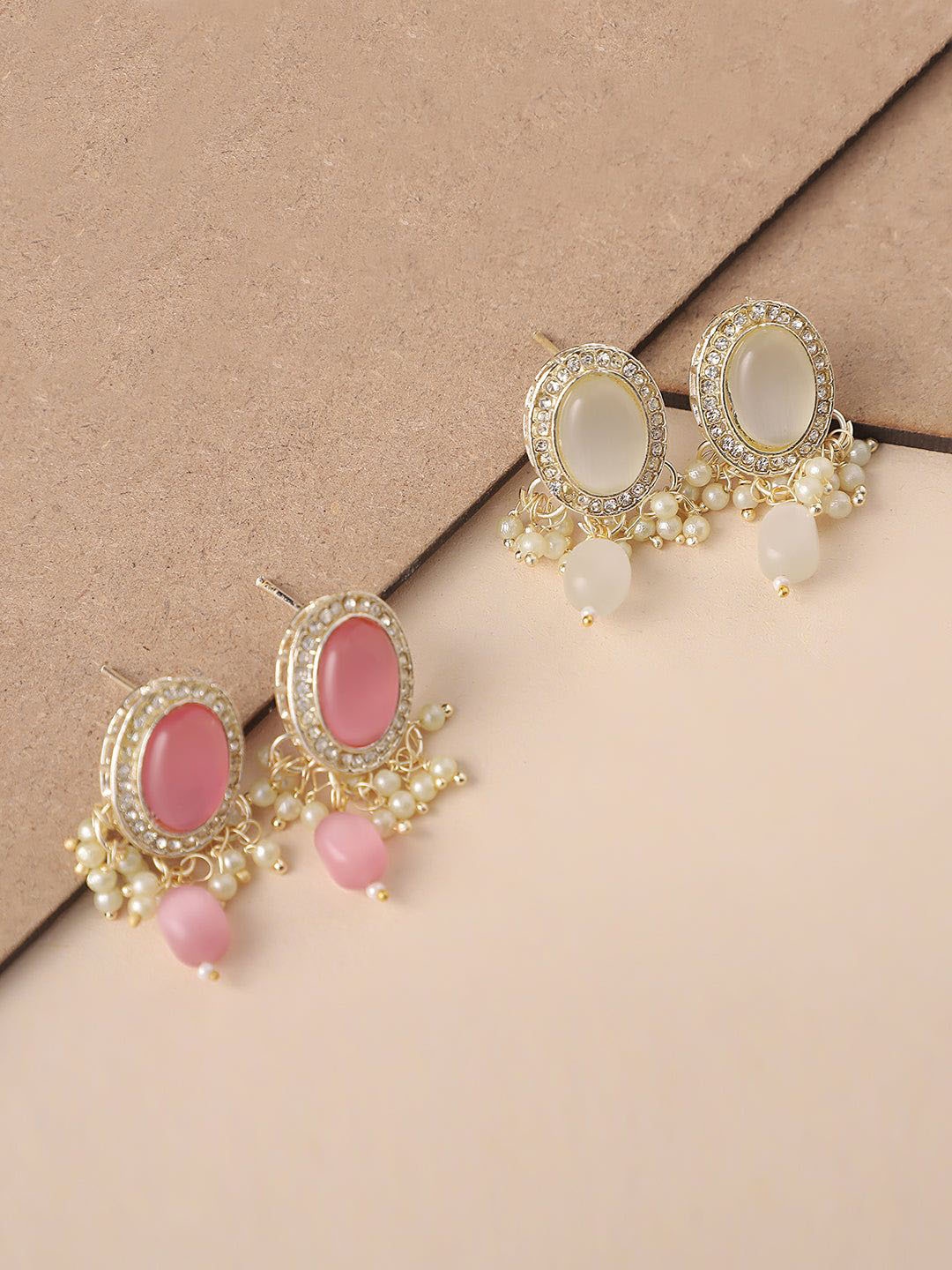 

Niska Set Of 2 Contemporary Kundan Studded Earrings, Pink