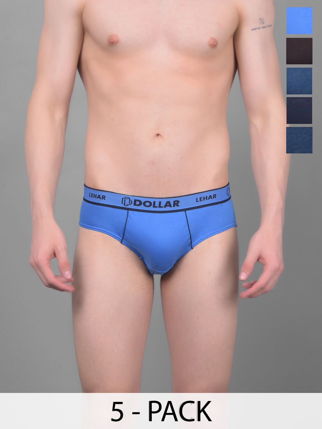 Dollar Lehar Pack Of 5 Assorted Cotton Low Rise Basic Briefs-MLHBR-02-AST2-PO5