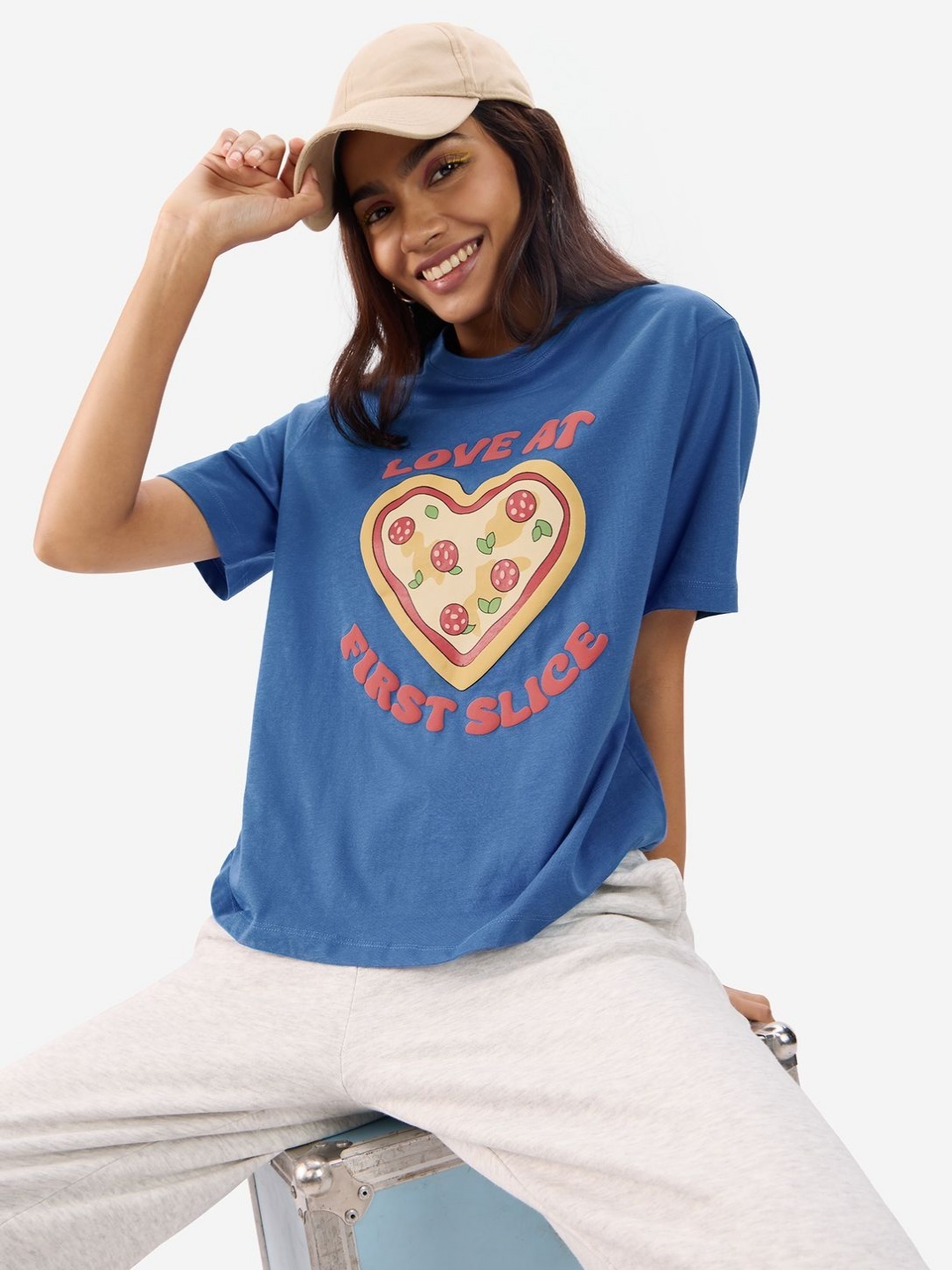 

The Souled Store Galentine Women Graphic Printed Cotton Relaxed Fit T-shirt, Blue