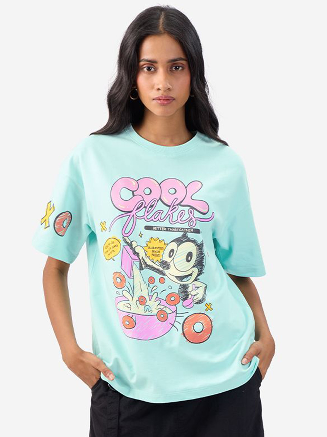 

The Souled Store Women Graphic Printed Round Neck Cotton Oversized T-shirt, Blue