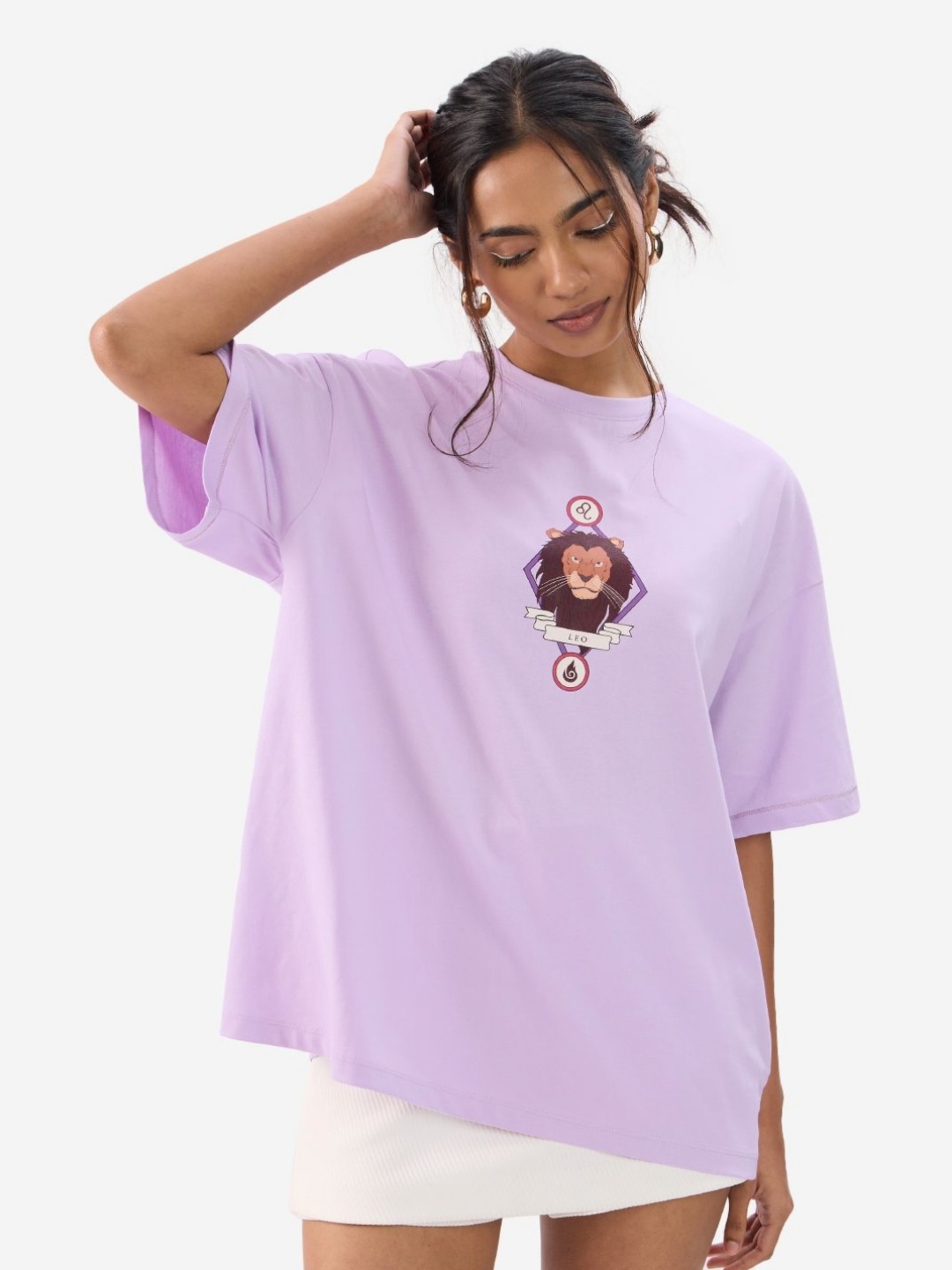 

The Souled Store Women Graphic Printed Cotton Oversized T-shirt, Lavender