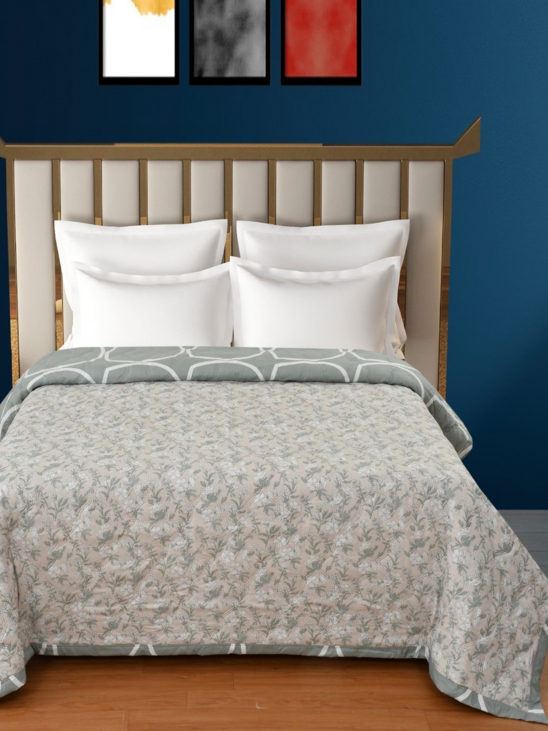

Florida Beige & White Floral Printed Reversible Double Bed Dohar