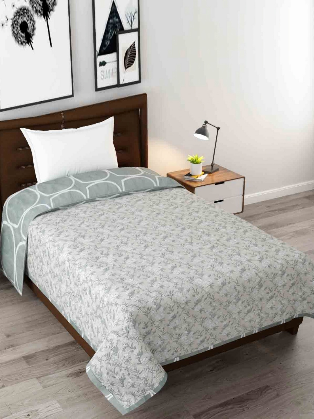 

Florida Beige & White Floral Printed Reversible Single Bed Comforter