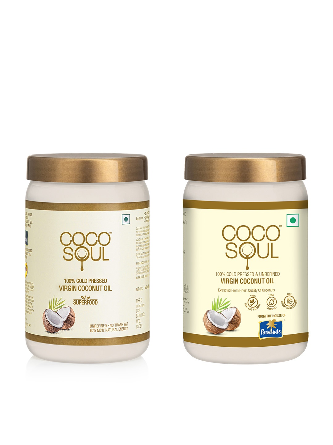 

Coco Soul Cold Pressed Unrefined Virgin Coconut Oil -500 ml, White