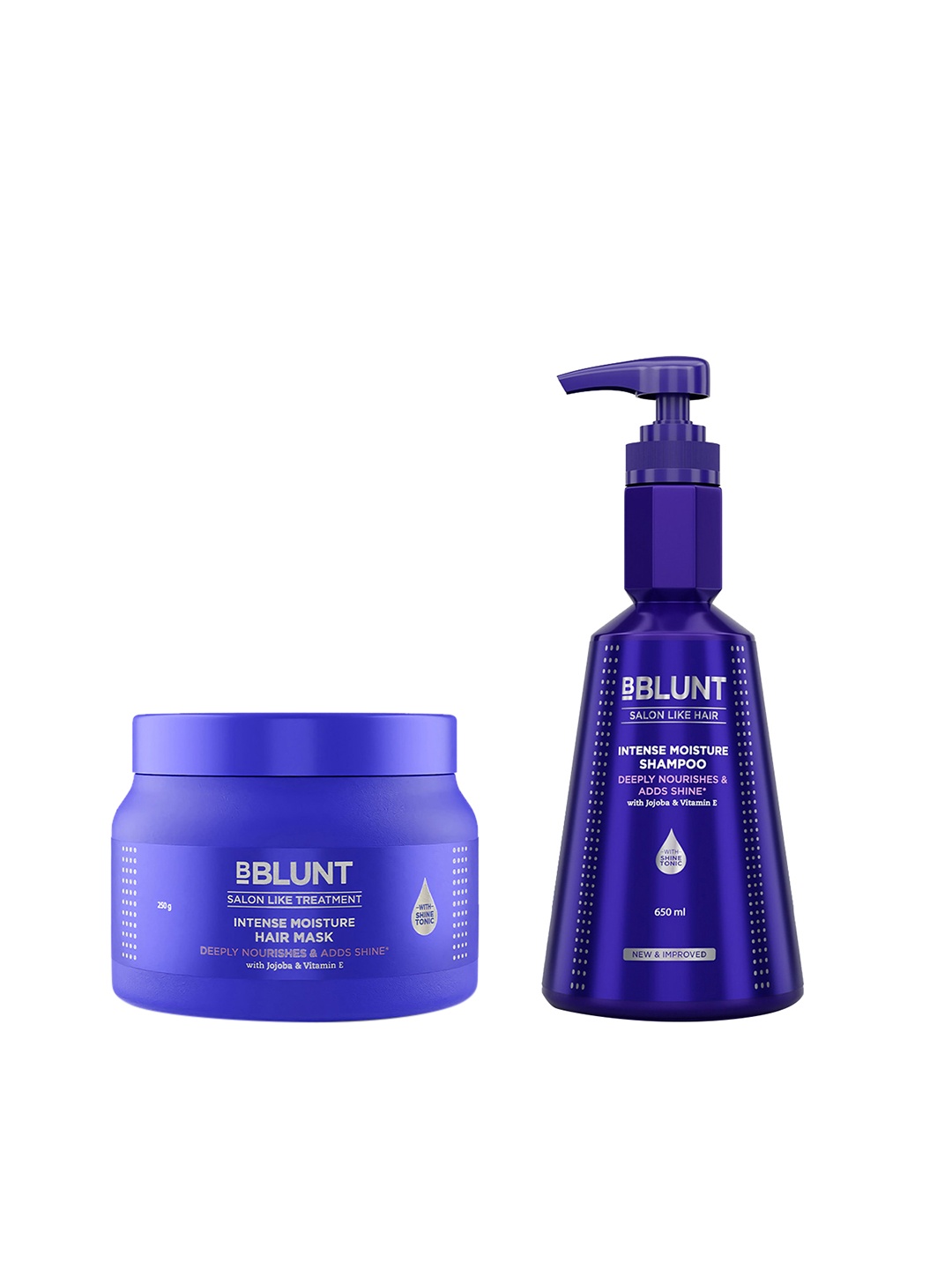 

BBLUNT Intense Moisture Hair Mask 250g & Shampoo 650ml With Jojoba & Vitamin E, Blue