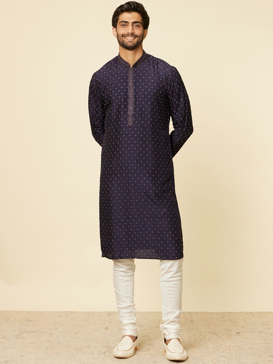

Twamev Floral Embroidered Thread Work Straight Kurta with Churidar, Blue