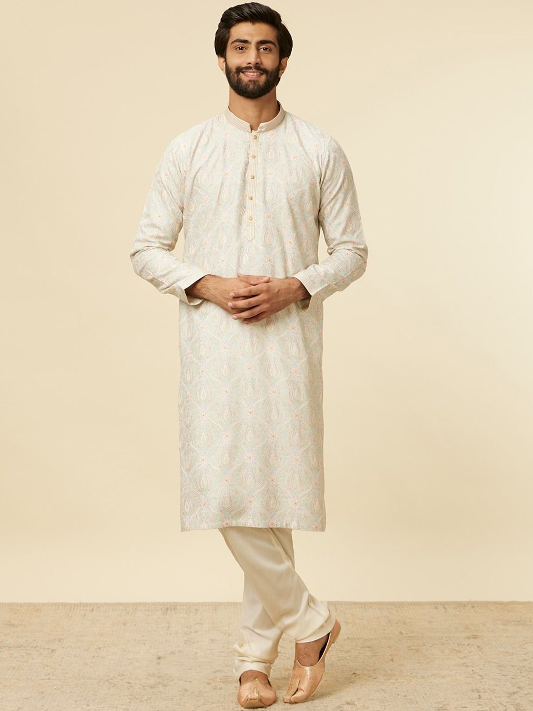 

Twamev Paisley Embroidered Regular Kurta with Churidar, Grey