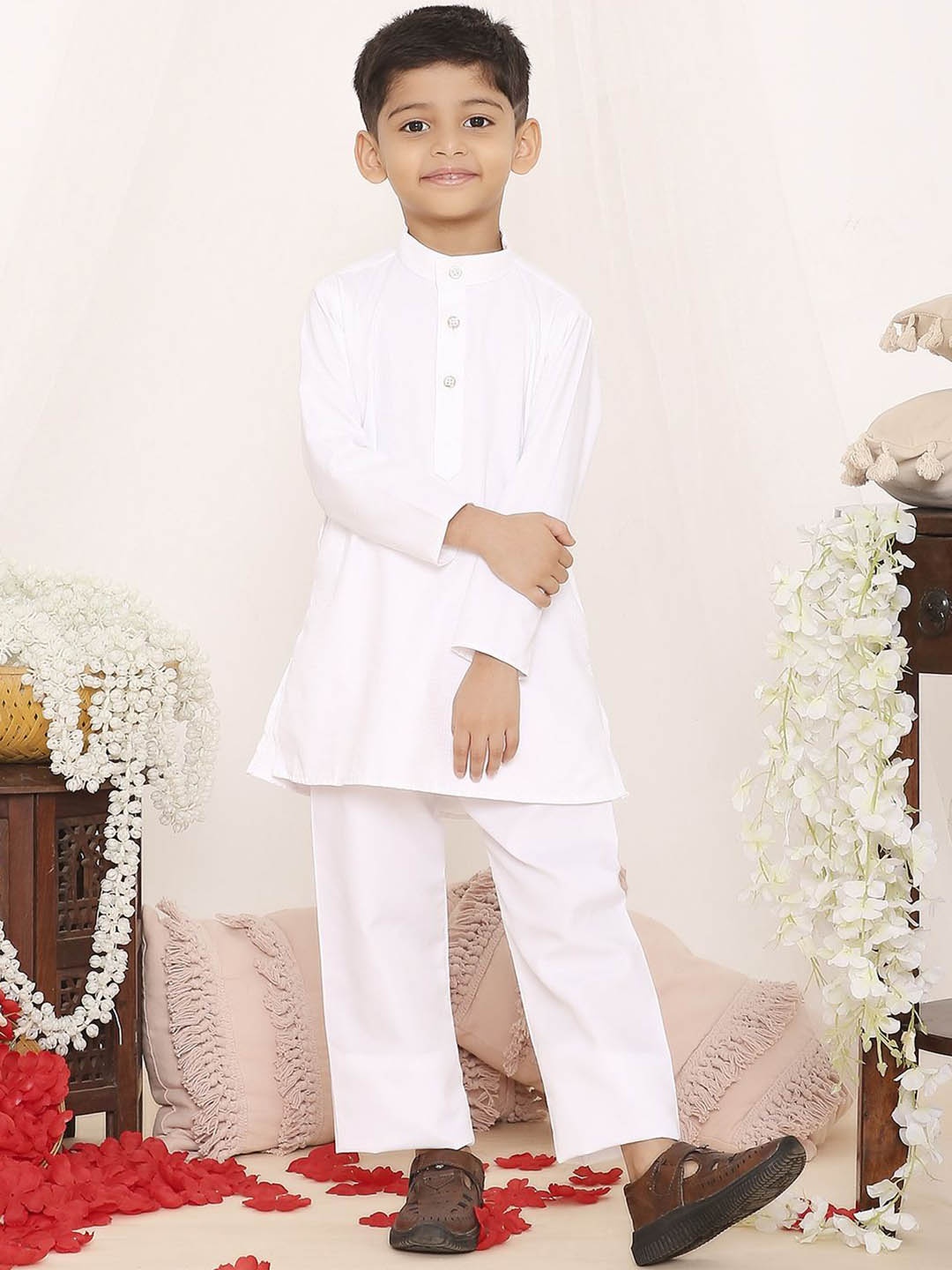 

KID1 Boys Mandarin Collar Pure Cotton Kurta with Pyjamas, White